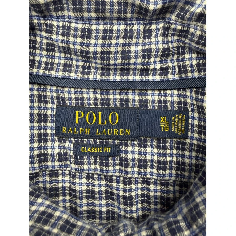 Polo Ralph Lauren Mens XL Classic Fit Plaid Button Shirt Navy Blue White Classic
